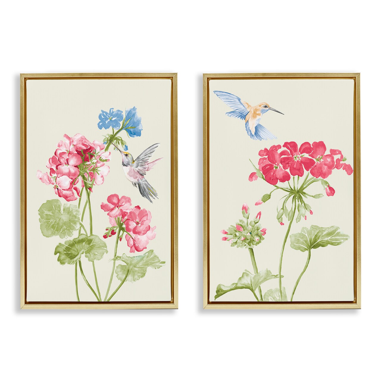 Stupell Industries Pink Geranium Hummingbirds 2 pc Framed Floater Canvas Wall Art Set Design by Patricia Pinto